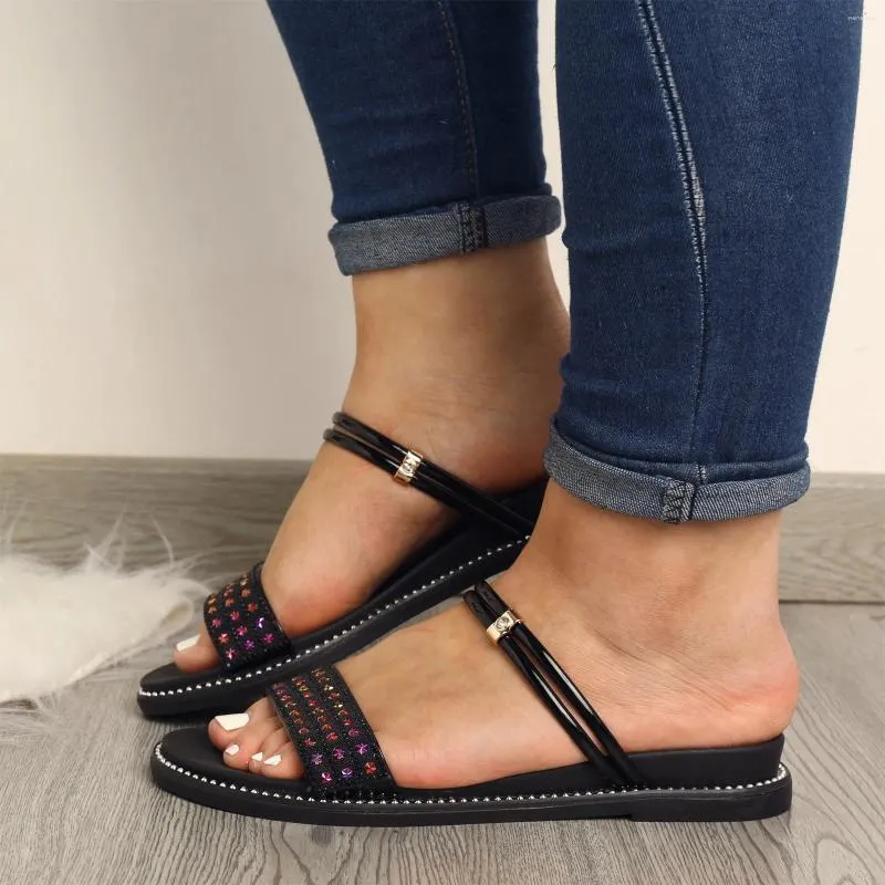 Sandals Ladies Shoes Summer Boho Fashion Rhinestone Wedge Open Open