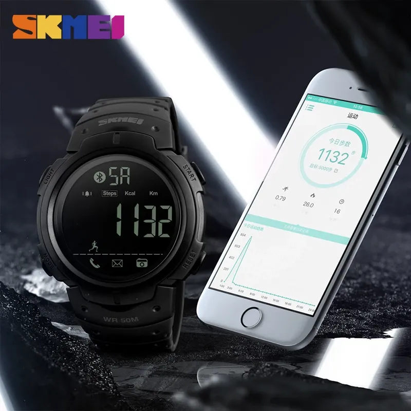Часы SKMEI, модные умные часы, мужские часы с будильником по калориям, Bluetooth часы, водонепроницаемые цифровые умные часы 5 бар, Relogio Masculino 2019