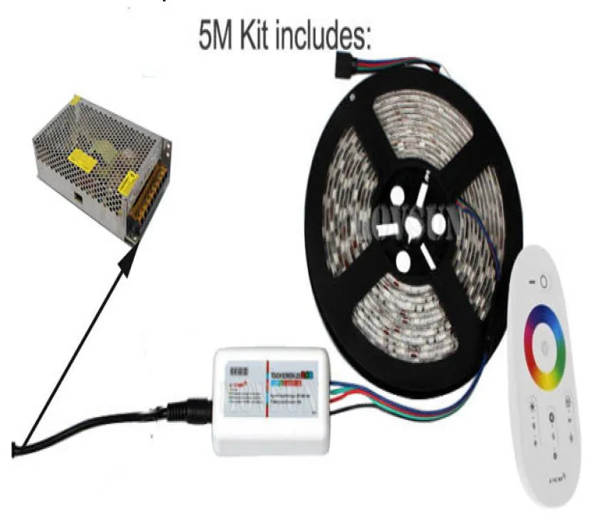 20M 15M 10M 5M 24V RGB LED Flexible Strip Light 5050 방수 릴 로프 RF 터치 원격 컨트롤러 전원 공급 장치 어댑터 미니 6108038