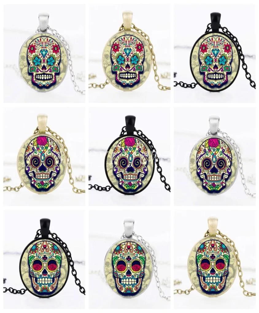 Charms Glass Dome Skull Statement Necklace Jewelry Sugar Skull Chain Choker WomenMen Handmade Necklaces Pendants Christmas Gift9389078