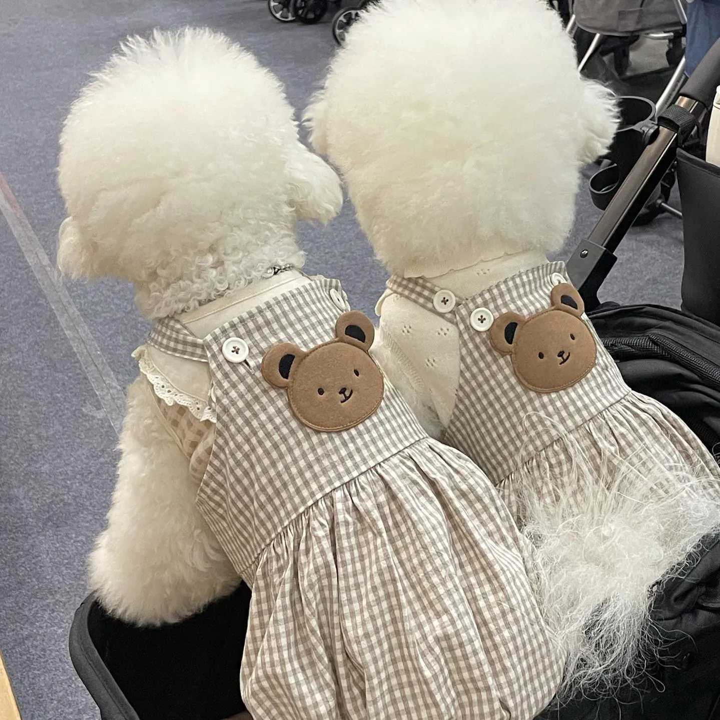 Vestidos bonito xadrez urso animal de estimação estilingue abóbora grupo verão lavado linho algodão confortável respirável cão vestido bichon teddy roupas para cães