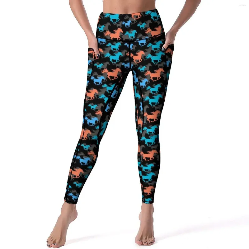 Active Pants Wild Horse Yoga Lady Animal Print Leggings Hög midja andas med stretchig grafisk fitnesssport