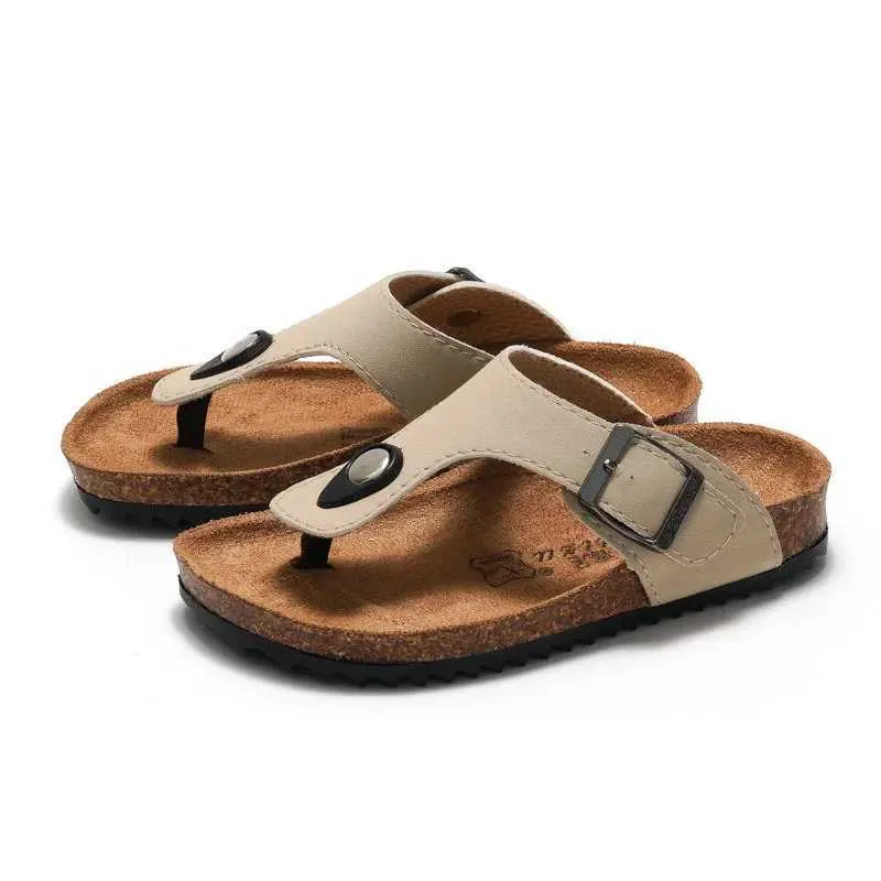 Slipper Summer Boys Flipped Girls Breathable Sandals New Childrens Leather Shoes Childrens Beach Shoes Girls Cork Slippers 22-39 J240228