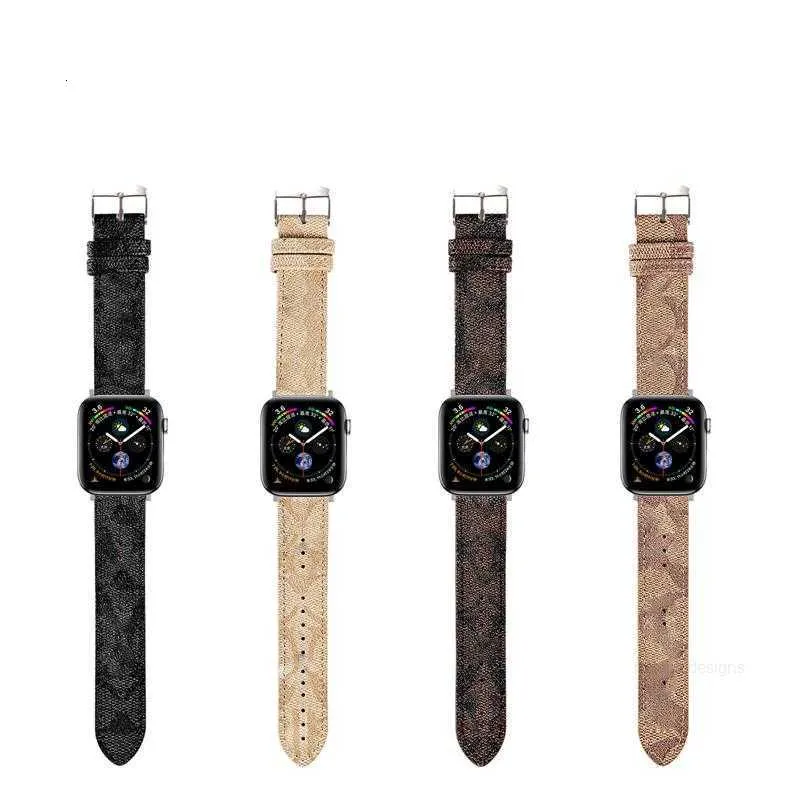 Designer äkta ko läderklocka för Apple Watch Strap Bands Smartwatch Band Series 1 2 3 4 5 6 7 S1 S2 S3 S4 S5 S6 S7 SE 38mm 40mm 41mm 45mm Designer Smart Watches Stra Stra Stra