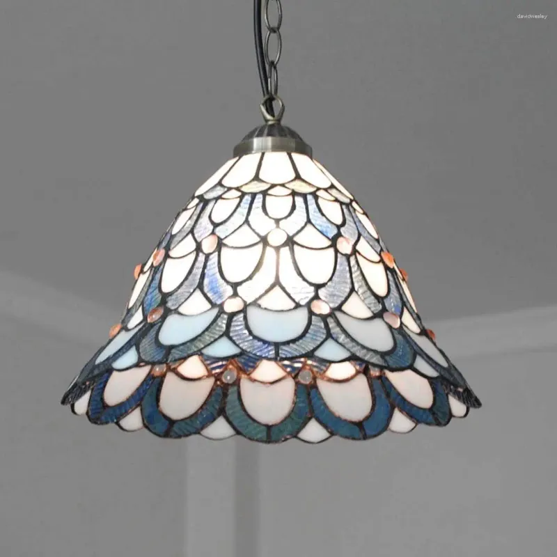 Lustres estilo vintage luminárias de teto com abajur vitral decoração pingente pendurado iluminação