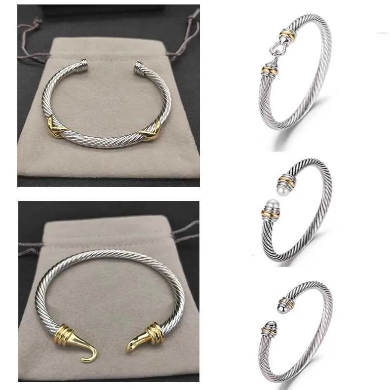 DY diamond bracelet cable bracelets DY pulsera luxury jewelry for women men silver gold Pearl head X shaped cuff Bracelet fahion jewelrys for christmas gift 5MM