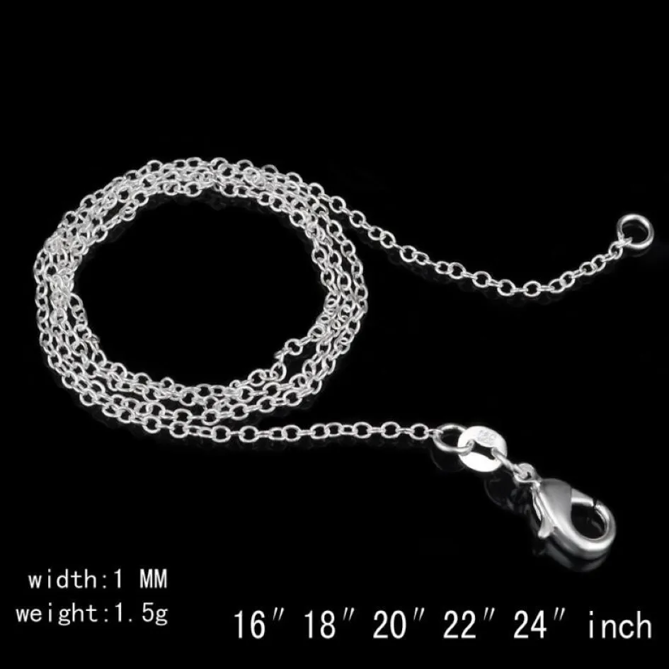 Collana in argento sterling 925 Collane a catena Rolo O Gioielli 1mm 16'' -- 24'' Argento 925 fai da te Chai327L