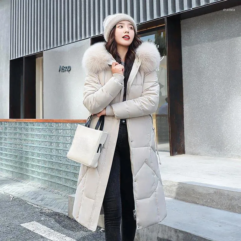 Casacos de Trench das Mulheres Jaqueta de Inverno para Mulheres Longas Parkas Pele Com Capuz Casaco Casual Oversize Quente Preto Puffer Outwear Down