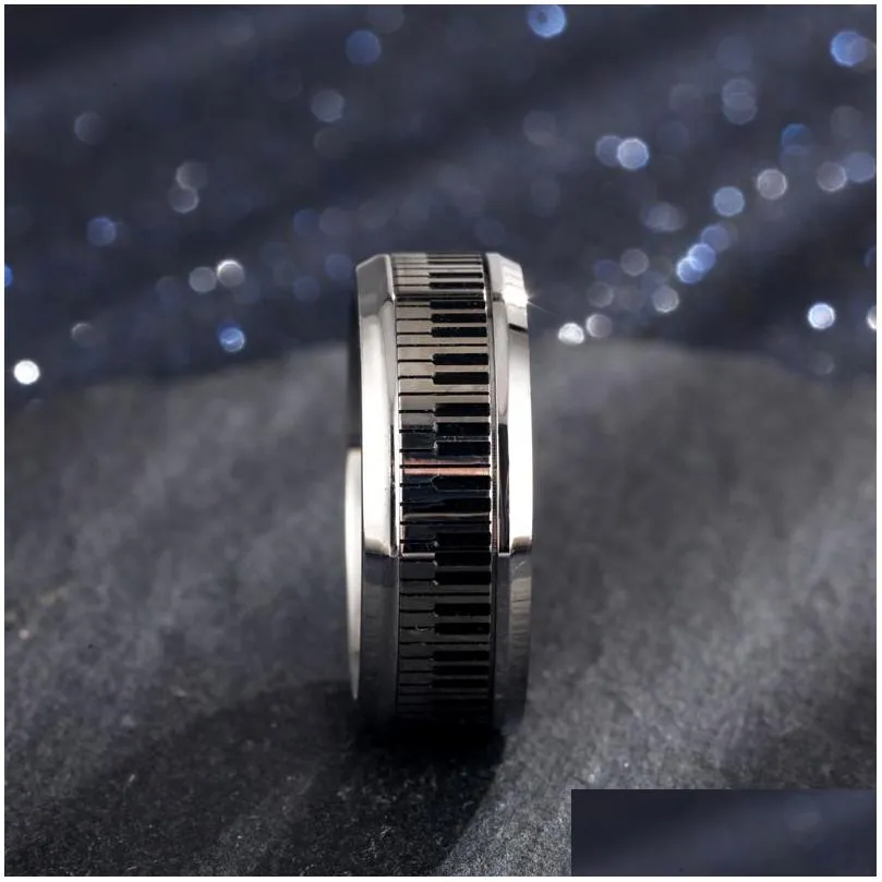 Band Rings Men Music Piano Keyboard Ring Stainless Steel Rotatable Spinner Rings For Man Boyfriend Gifts Sier Tone Drop Delivery Jewe Dhp3O