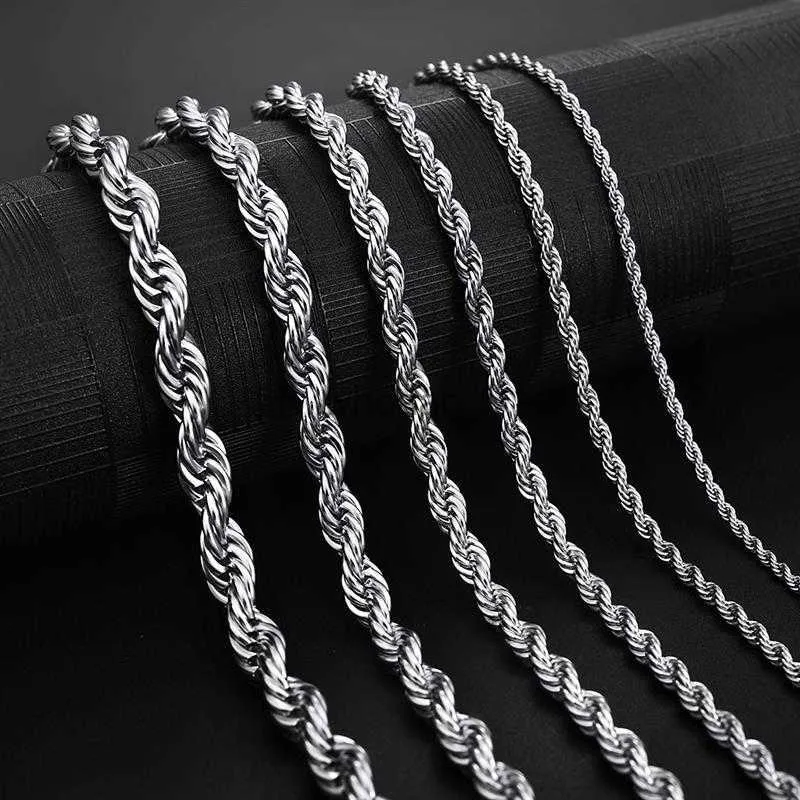 Necklaces Stainless Rope Necklace 2-5mm Never Fade Waterproof Necklaces Men Women Twist Jewelry 316L Silver Chains Gifts 18-24 Inches 240228