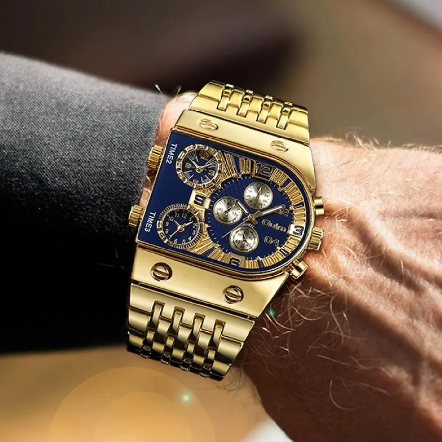 Zegarek zegarek oulm duży zegarek mężczyzn Mężczyzna złoty na nadgarstek Golden Chronograph zegarki Relogio Masculino 2021333o