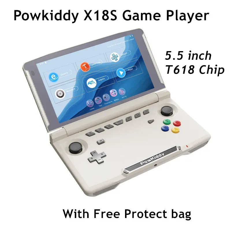 Spieler Powkiddy X18S Flip Handheld-Spielekonsole T618-Chip 5,5-Zoll-Touchscreen mit WiFi BT Wireless Retro-Videospiel-Player-Medienbox