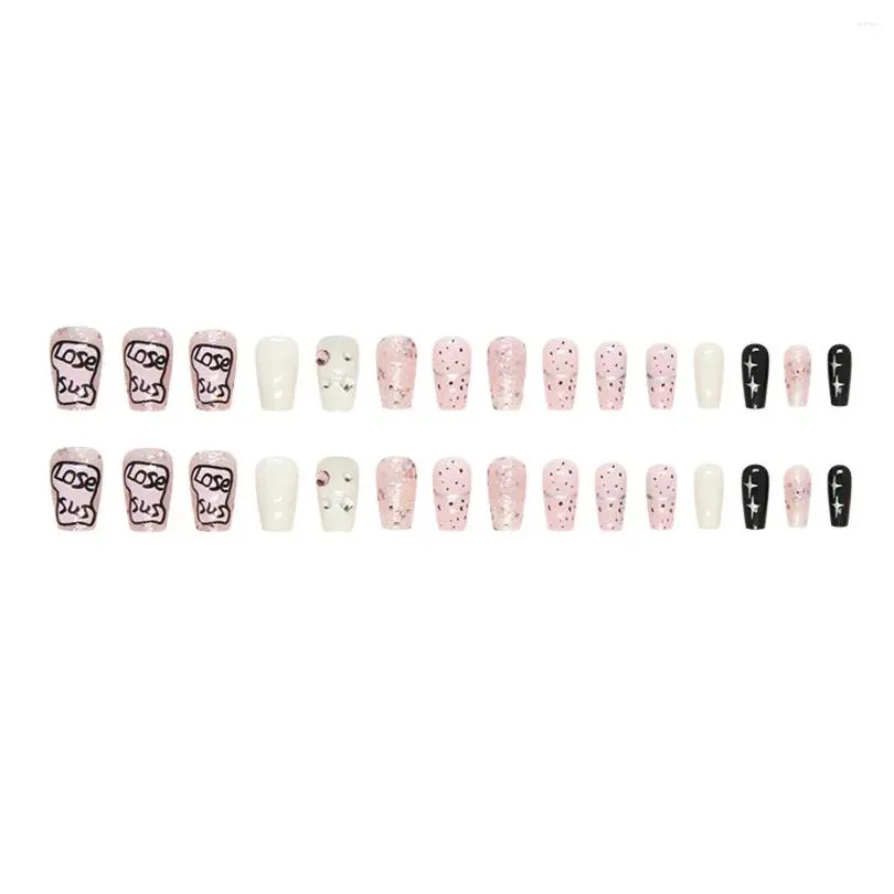 Накладные ногти 24 шт., длина накладные ногти розовые, черные, белые, милые, крутые, многоразовые искусственные для женщин и девочек, салон на дому, прямая доставка Dhv1V