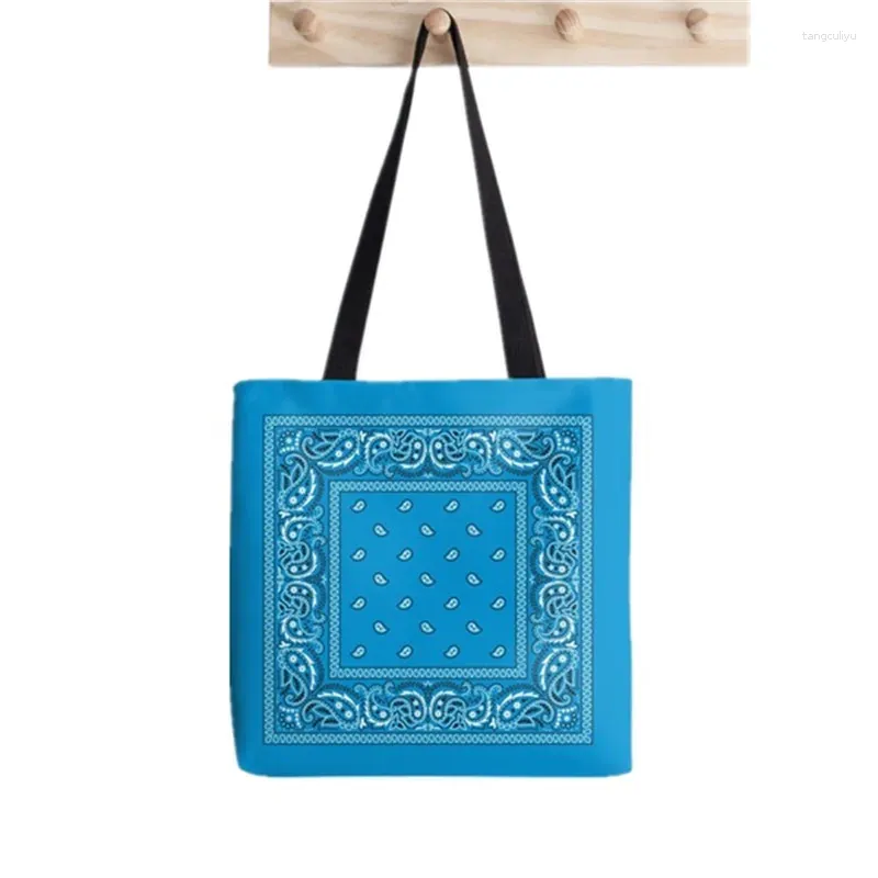 Shopping Bags Shopper Bandana VLight Blue Flower Print Tote Bag Women Harajuku Handbag Girl Shoulder Lady Canvas