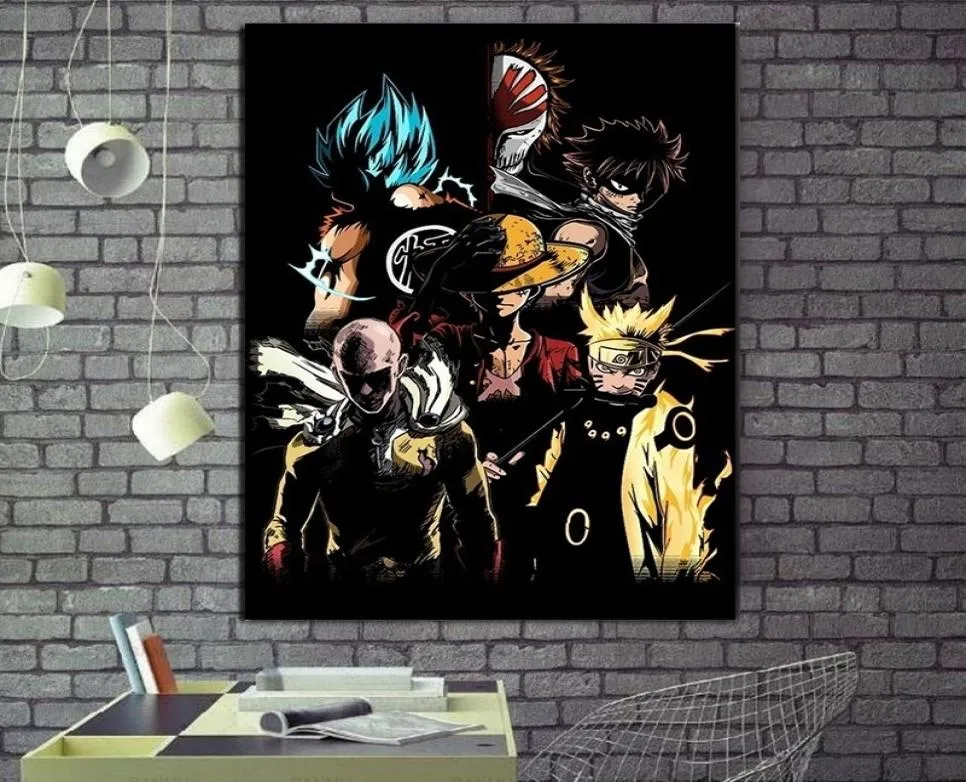 Goku Luffy Japão Anime Personagens de desenhos animados Poster Pintura em tela Pôsteres Impressões Arte de parede Imagem Decoração de quarto infantil Cuadros7417325