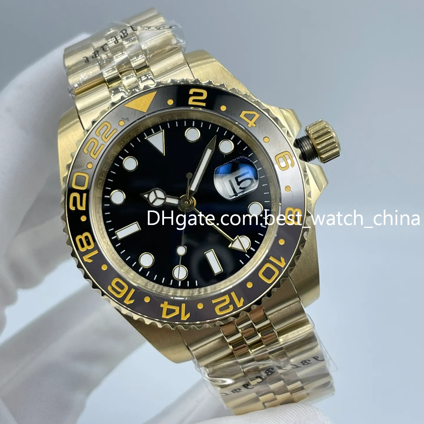 GMTwatch 126718 2813 Automatic Mens Watch 18K Yellow Gold Ceramics Bezel Black Dial 316L Steel JubileeSteel Bracelet Super Edition Puretime watches 126713 watch