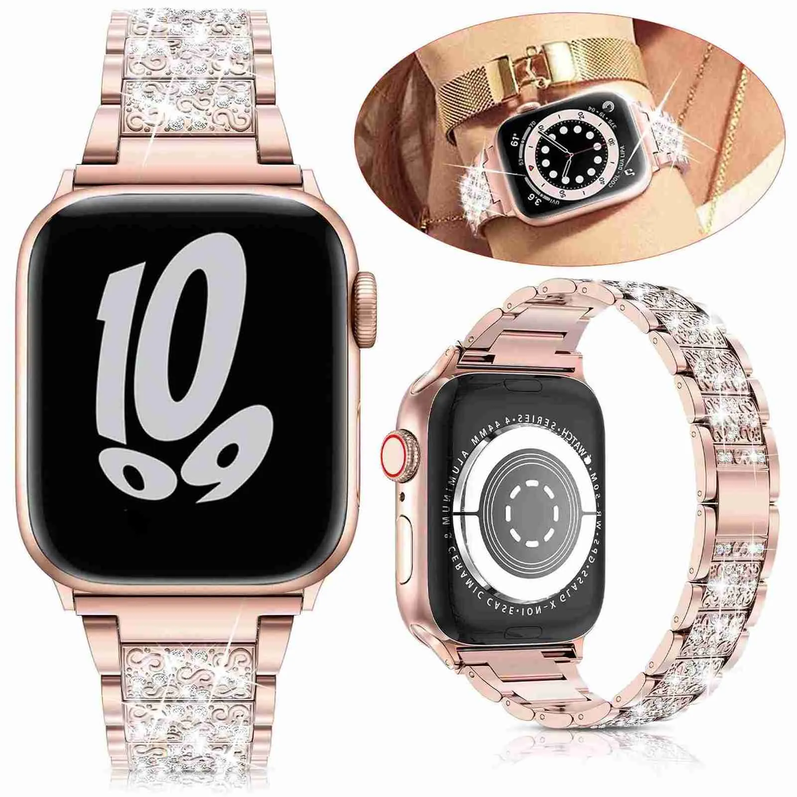 Designer-Luxus-Armbandbänder für Apple Watch Ultra 49 mm Band 8 41 mm 45 mm 4044 mm 3842 mm Damen-Diamantbänder für iWatch-Serie 7 6 SE 5 4 3 2 1 Armband Edelstahl S