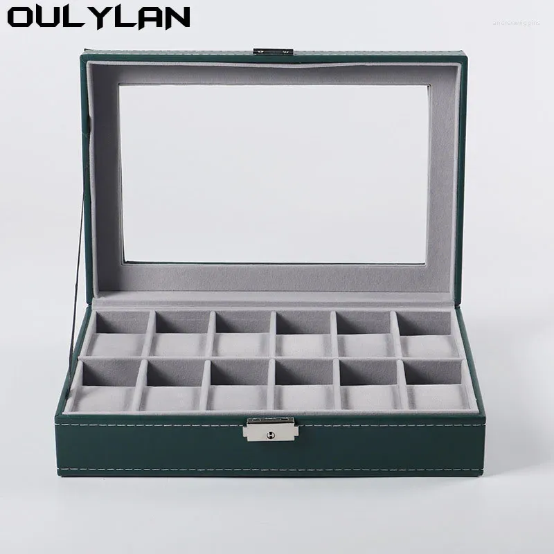 Horlogedozen Organizer Box Voor Sieraden Ketting Ring Verkoopdisplay Verpakking Met 6 10 12 Slot Groene PU Lederen Opslag