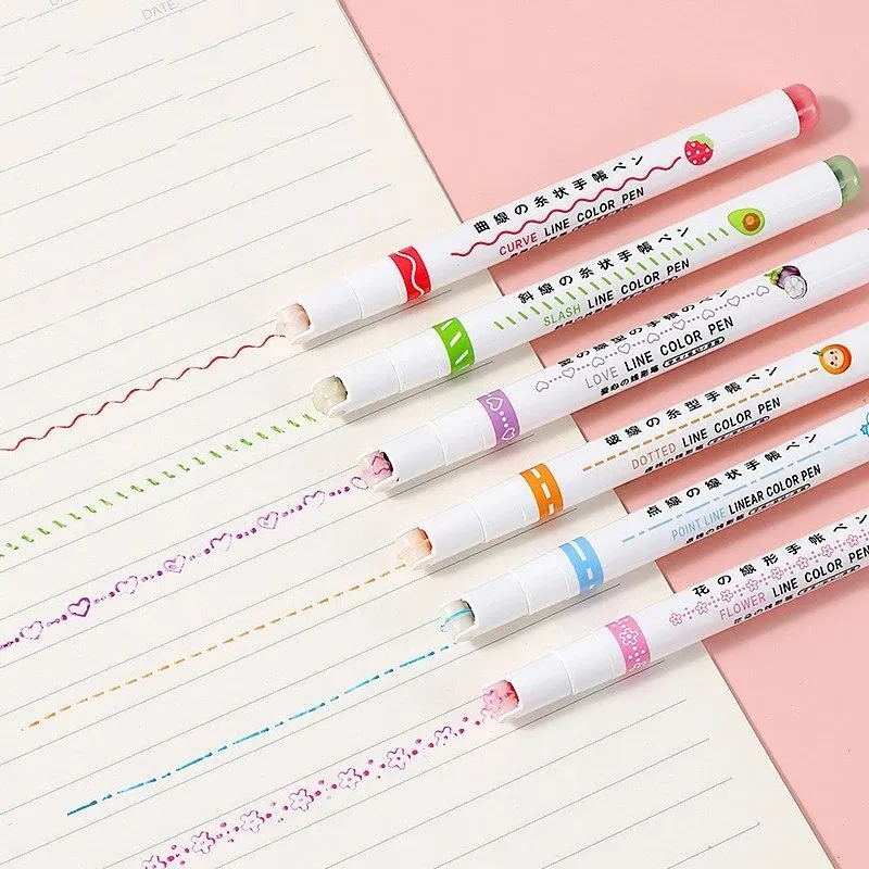 Stylos Andstal Courbe Surligneur 6 pièces/ensemble Ligne Ondulée Marqueur Coloré Stylos Dessin Lignes Main Compte Surligneurs Fournitures Scolaires