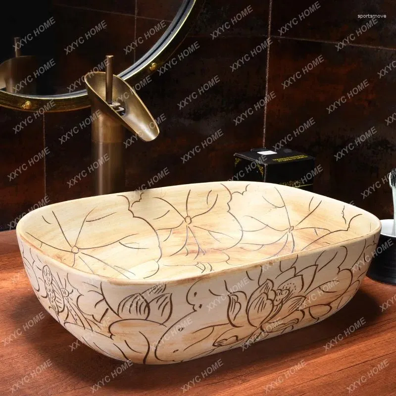 Robinets de lavabo de salle de bains, lavabo de table simple, art chinois, inter-plateforme créative rétro en céramique