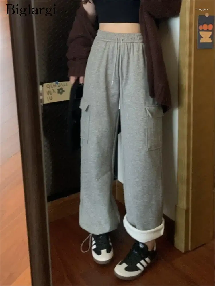 Женские брюки, осенне-зимние пушистые плюшевые длинные спортивные брюки, женские свободные брюки с широкими штанинами, модные корейские плиссированные женские брюки с высокой талией