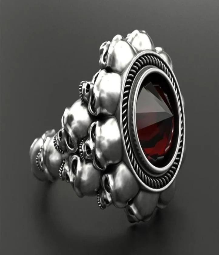 Trouwringen Mode Vintage Zilver Kleur Roestvrij Staal Schedel Biker Ring Mannelijke Rood Wit Strass Voor Vrouwen Boho Sieraden4617382