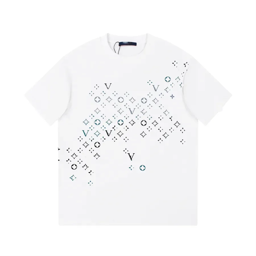 Herr t-shirt avancerad ljus lyx trendig varumärke fashionabla kortärmade klassiska bokstäver blomma tryckt rund hals topp för både män och kvinnor