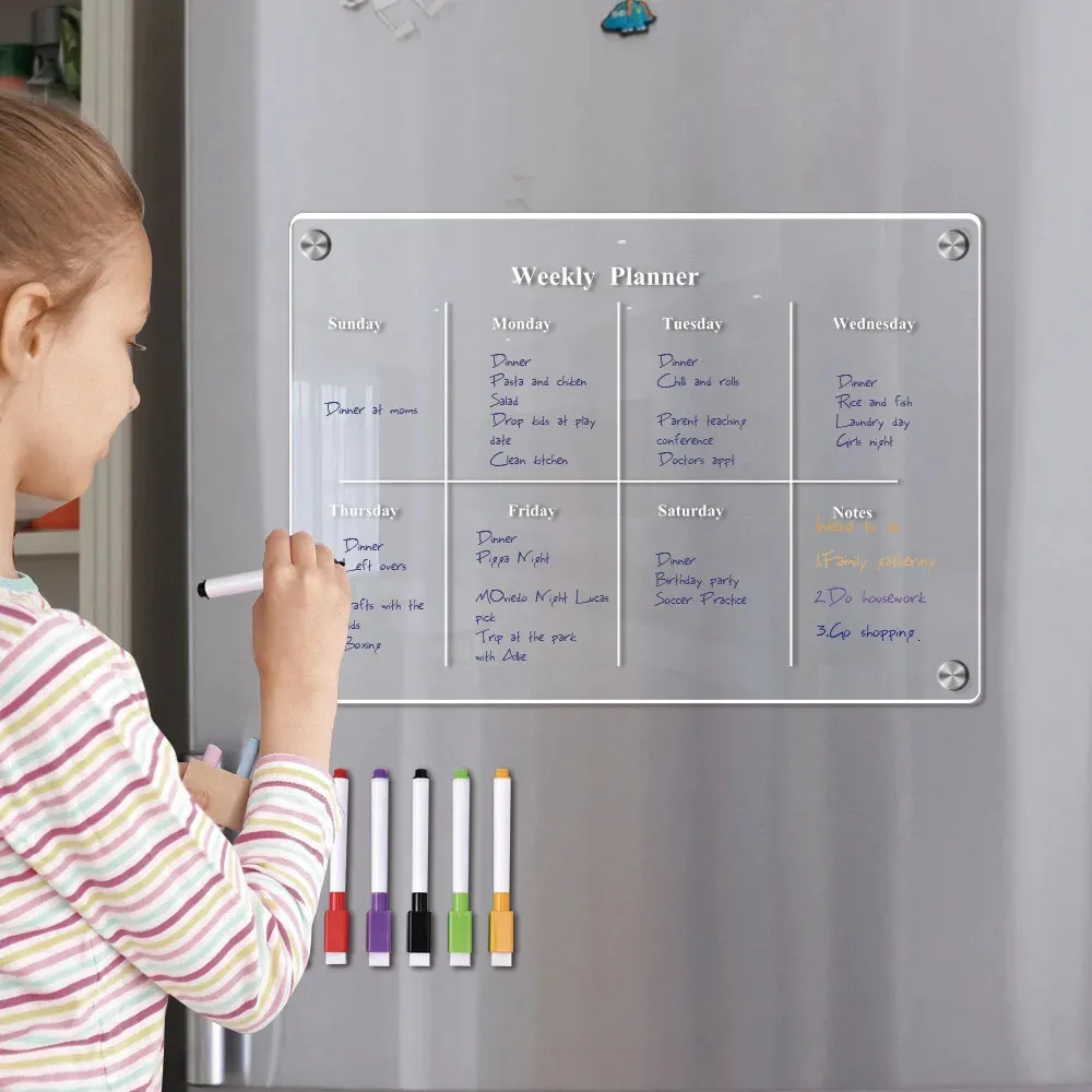 Magnetiskt kylskåp klistermärke A3 A4 Weekly Planner Transparent akrylmeddelanden HD Kylskåp Skriva påminnsmeddelande 240227