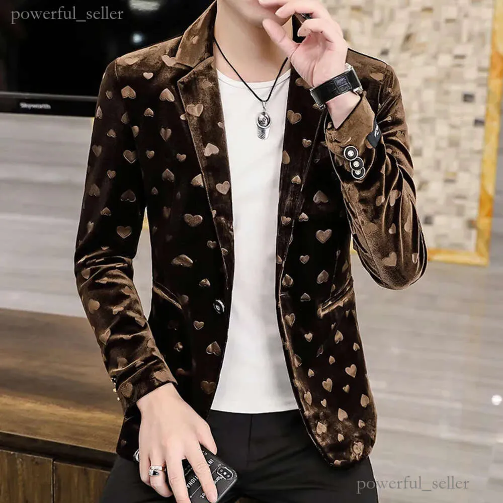 Hoo Men's Four Seasons على شكل قلب Jacquard Blazer Gold Velvet Casual Slim Slim وسيم سترة 246