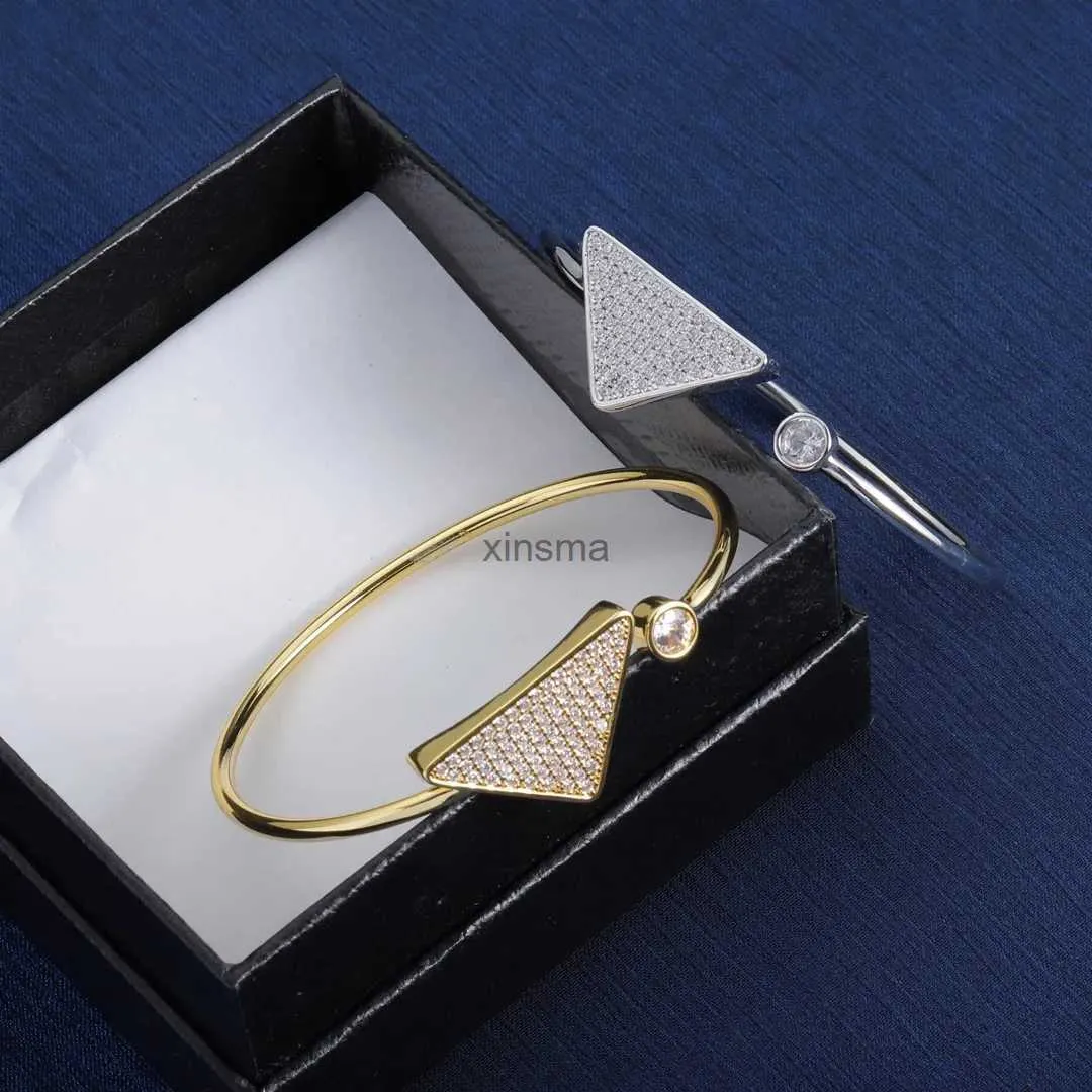 Bracciali 2024 TT Bracciale rigido in argento da donna Triangolo in lega Nessun braccialetto sottile Gioielli da sposa per feste per le signore 240228