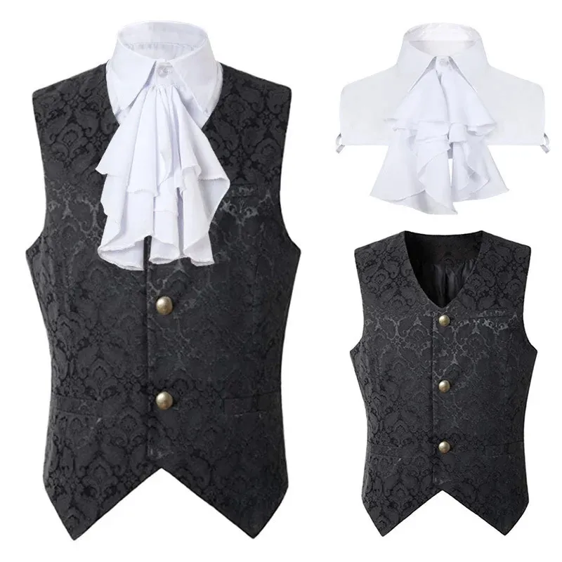 Gilet noir pour hommes, manteau Steampunk Renaissance, gilet gothique en Jacquard, simple boutonnage, robe formelle d'affaires pour costume 240228