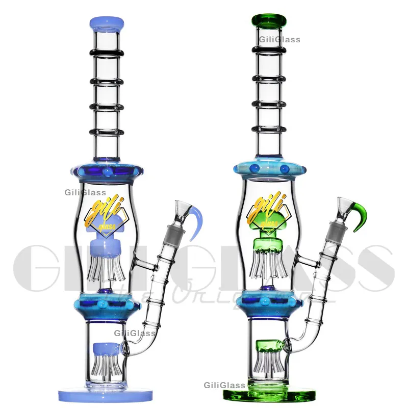 19 inches big Glass Bongs hookah Bubbler Pipe Double Matrix Percolator Bong Ice catcher Water Pipes Diffuser Perc Dab Rigs Heavy Oil Rig with quartz nail