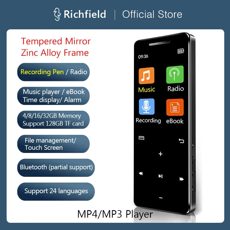 مشغلات MP4 MP3 Player Bluetooth فيديو الموسيقى مشغل Walkman Touch Screen Recording Pen Radio Ebook Elar