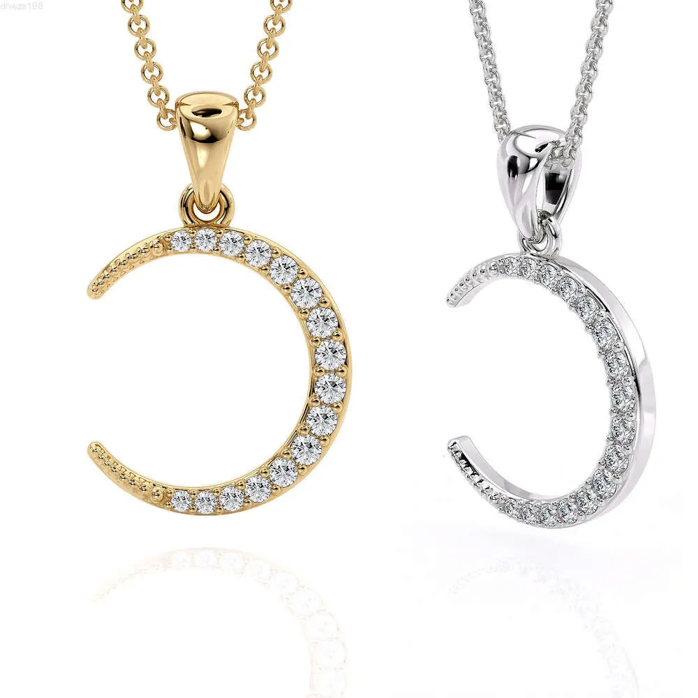 FirstMadam 18k Yellow Gold Diamond Set Moon Pendant Necklace