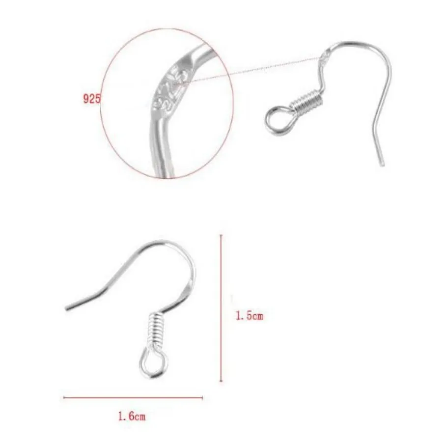 Sterling 925 Silverörhänge Fynd Fishwire Hooks Ear Wire Hook Freth Hooks Jewely Diy 15mm Fish Hook Mark 925332d