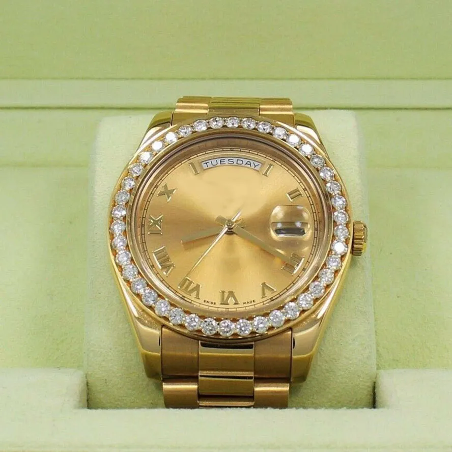 Luxe DJ NIEUWE fabriek Hoge kwaliteit dag-datum 118348-0147 18K geel goud 36 mm diamanten bezel BOX/PAPIER Azië 3235 automatisch heren herenhorloge