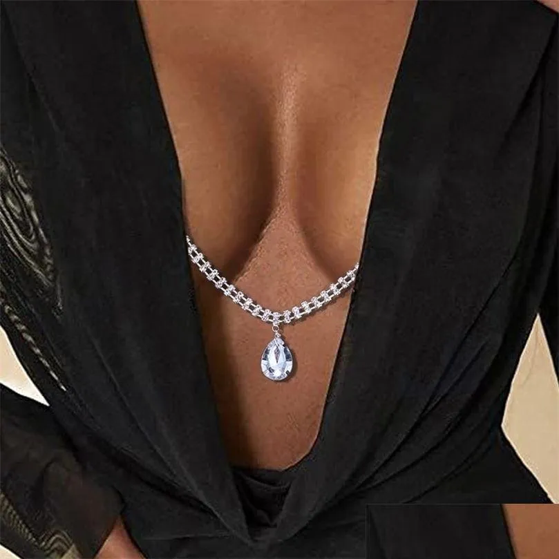 Outros Rave Gota de Água Pingente Cristal Nipple Chain Jóias para Mulheres Não Piercing Y Body Bikini Festival Outfit 221008 Drop Delivery Dhwi0