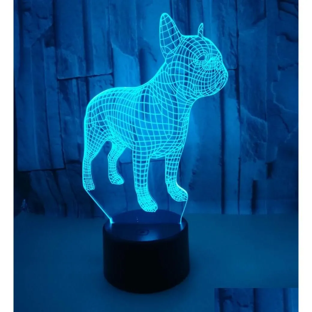 Ночные огни Сменный сенсорный пульт дистанционного управления Vision Lamp Colorf 3D Атмосфера French Bldog Маленький столик Рождественский светильник для доставки Dhb2O