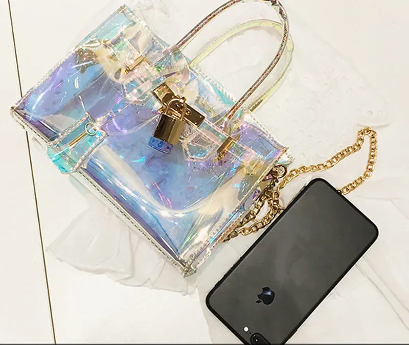 Transparent laser cosmetic bag PVC portable chain mobile phone bags BXB3055