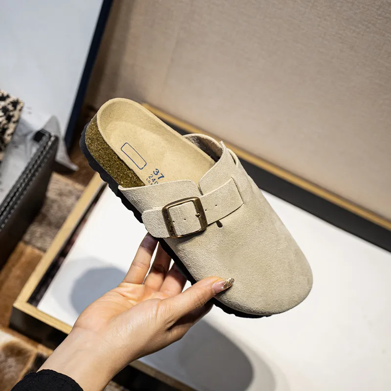 【MODERNIF】Biston Buckle Slippers Designer Genuine Leather birkins stock Platform Slides with