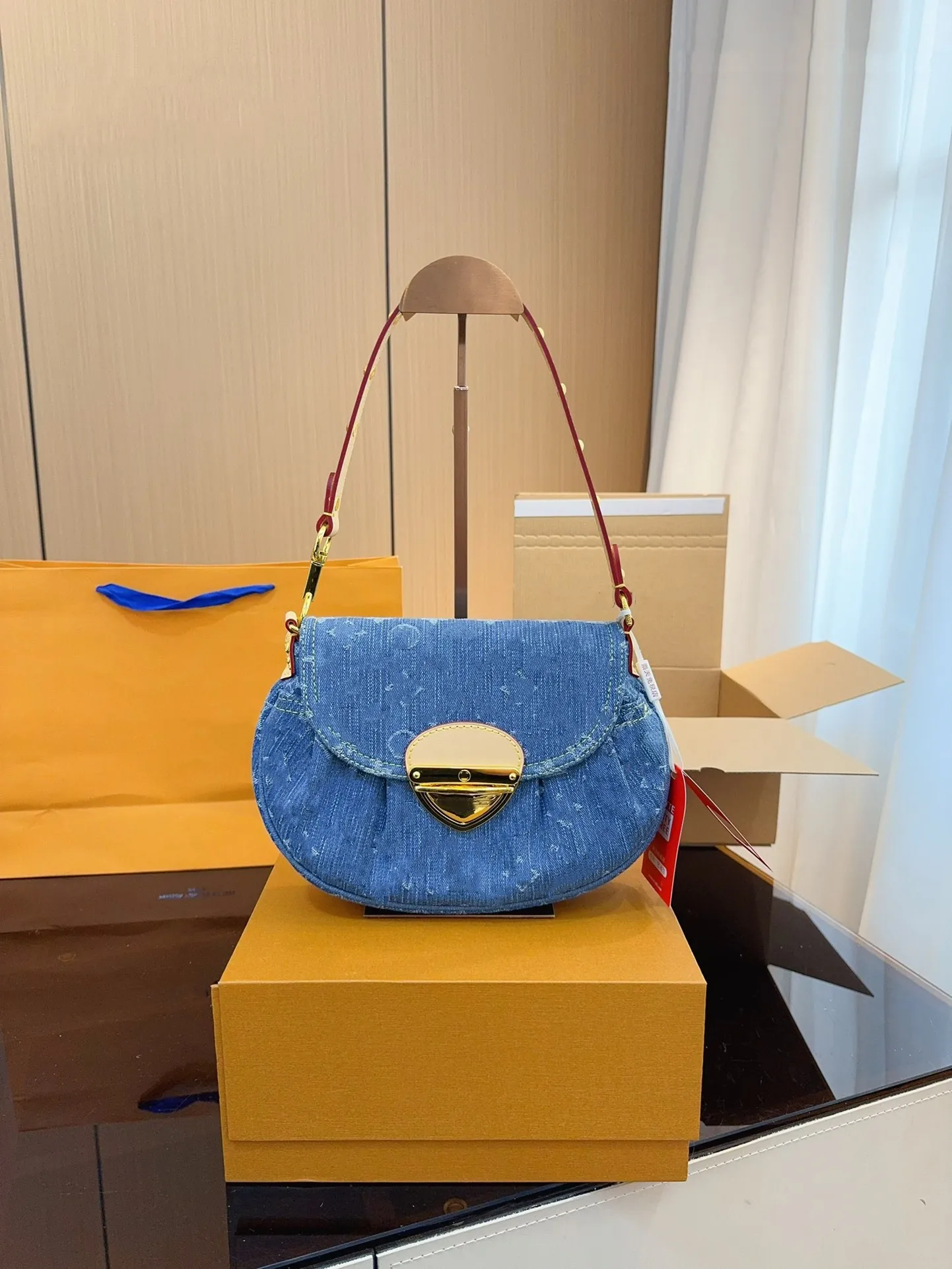 Designer Sunset Denim Yuanbao Underarm Bag Women's Luxury Shoulder Bag Denim Handbag Classic Old Flower Crossbodys Shoulder Bag Wallet