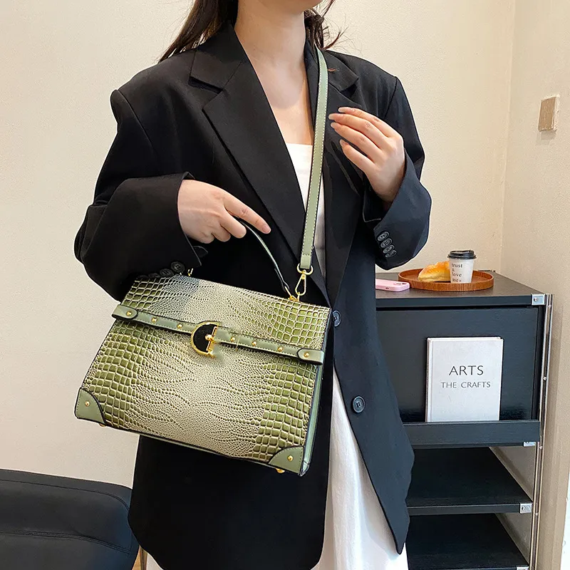 Bolsa tote fashion com estampa de crocodilo para mulheres, pacotes diários 2024, nova moda e versátil, de grande capacidade, bolsa de um ombro, bolsa crossbody