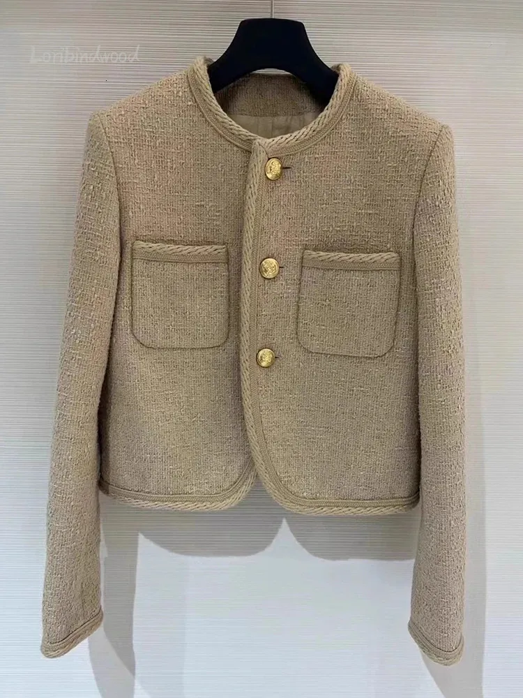 Camel couleur petit parfum manteau femmes français haute qualité Tweed veste courte mode décontracté mince 240226