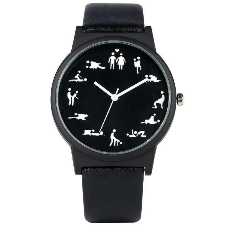 창조적 인 재미 쿼츠 남성용 검은 다이얼 쿼츠 시계 편안한 검은 가죽 스트랩 손목 시계 수컷 H1012313N