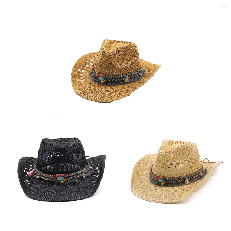 Berets Cowboy palhas chapéu de aba larga verão piquenique moda boné mulheres homens cáqui
