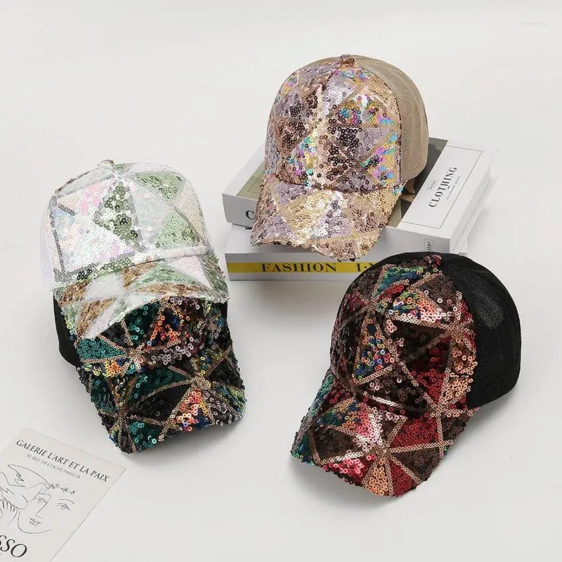 Boll Caps Korean Fashion Shiny Sequin Baseball Outdoor Sports Tourism Versatile Hat Woman's Justerable Sunvisor