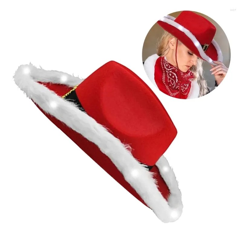 Boinas LED Chapéu de cowboy com lenço de penas Coração óculos de sol definidos para festa de Natal
