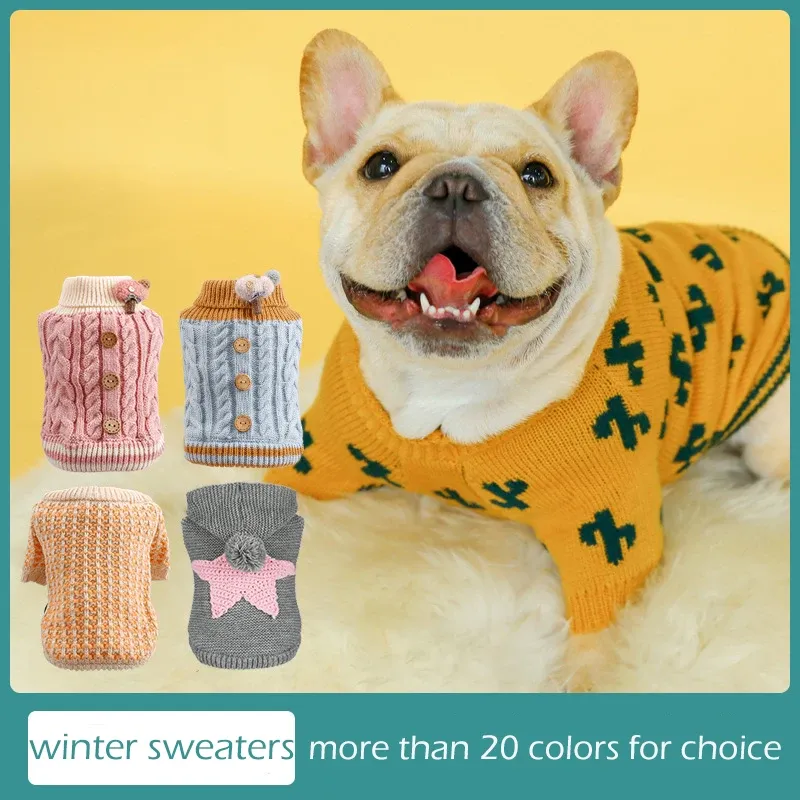 Swetry na drutach noworoczny pies psa kreskówka drukarka luksusowe szczeniaki zimowe ubranie