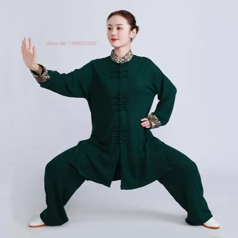 Ethnische Kleidung 2024 Chinesische Vintage Tai Chi Kampfkunst Set verdicken gestrickt Taijiquan Praxis Wushu Outdoor Sport