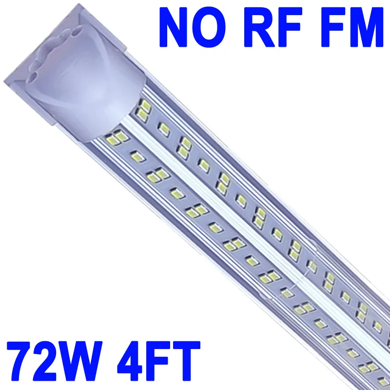 LED-butiksljus 4ft, 72W LED-rörljusarmatur, 4 fot CLEAR COVER NO-RF RM COOL VIT 6500K, V-formad integrerad fixtur för kallare dörrbelysning 25pack lager Crestech